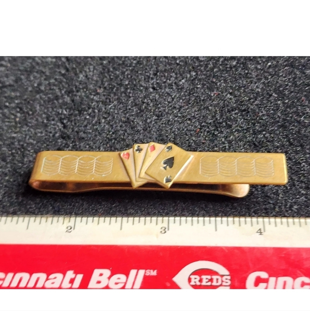 Vintage Brass Las Vegas Casino Playing Cards Gambling Money Clip Clasp Keeper